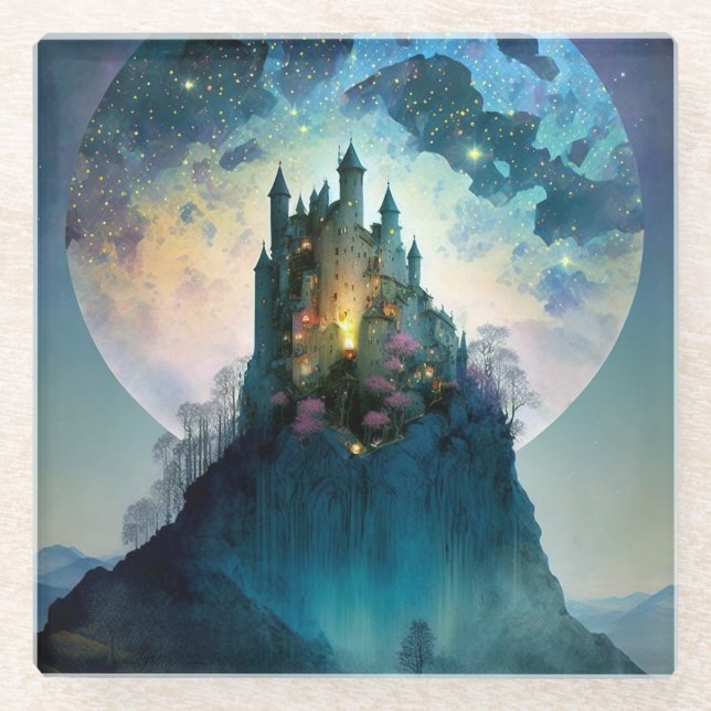Magical Fantasy Castle Glass Coaster (Front)