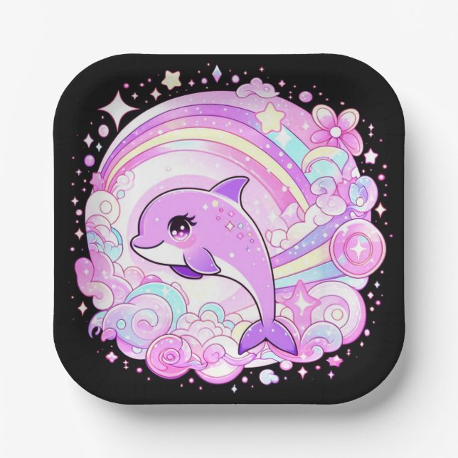 Magical Fantasy Dolphin Baby Shower Paper Plate (Front)