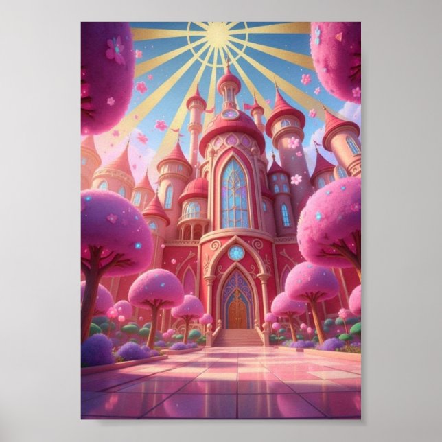 Magical Fantasy Kingdom Pastel Castle Poster (Front)