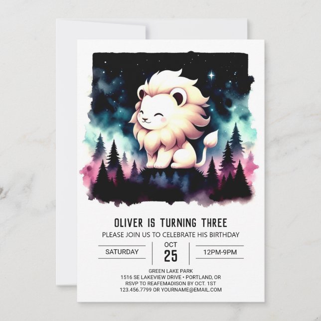 Magical Fantasy Lion Birthday  Invitation (Front)