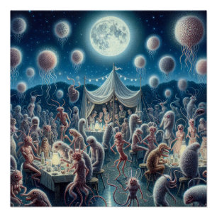 Magical Fantasy Parasites Party On Full Moon Art Poster