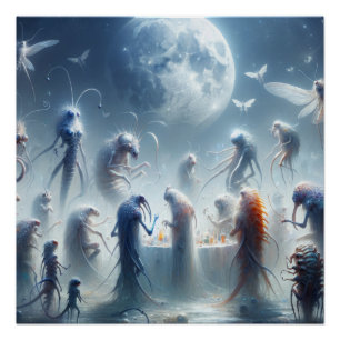 Magical Fantasy Parasites Party On Full Moon Art Poster