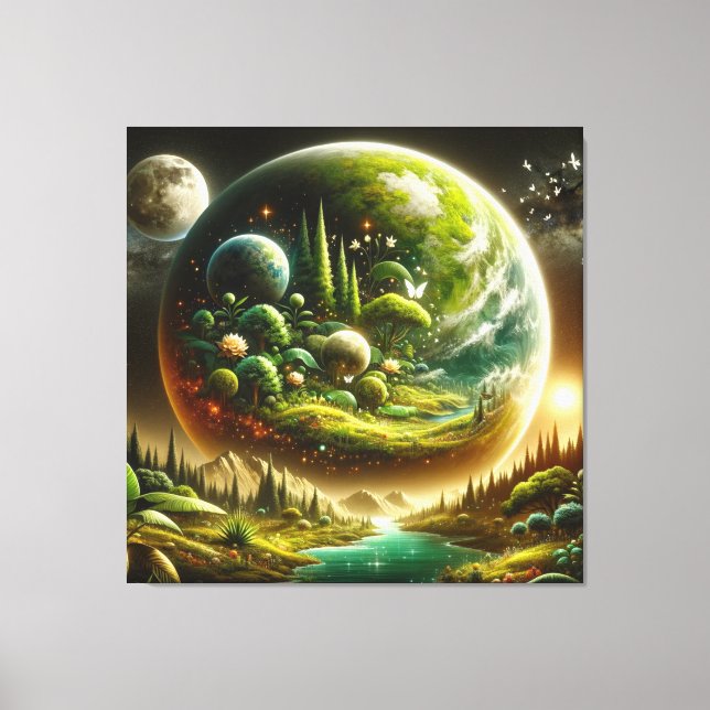 Magical Fantasy Planet With Celestial Nature Canvas Print (Front)