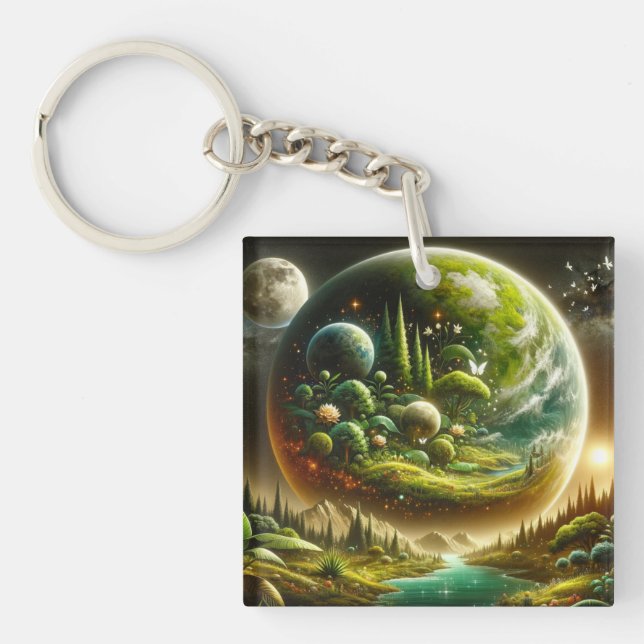 Magical Fantasy Planet With Celestial Nature Key Ring (Front)