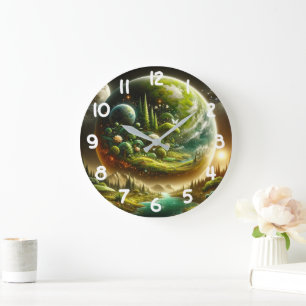 Magical Fantasy Planet With Celestial Nature Large Clock