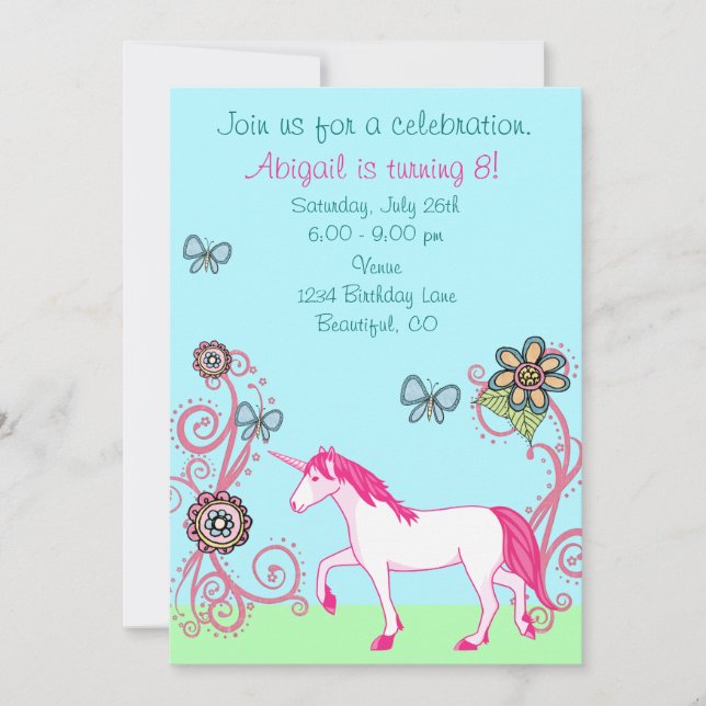 Magical Fantasy Unicorn Girl's Birthday Invitation (Front)