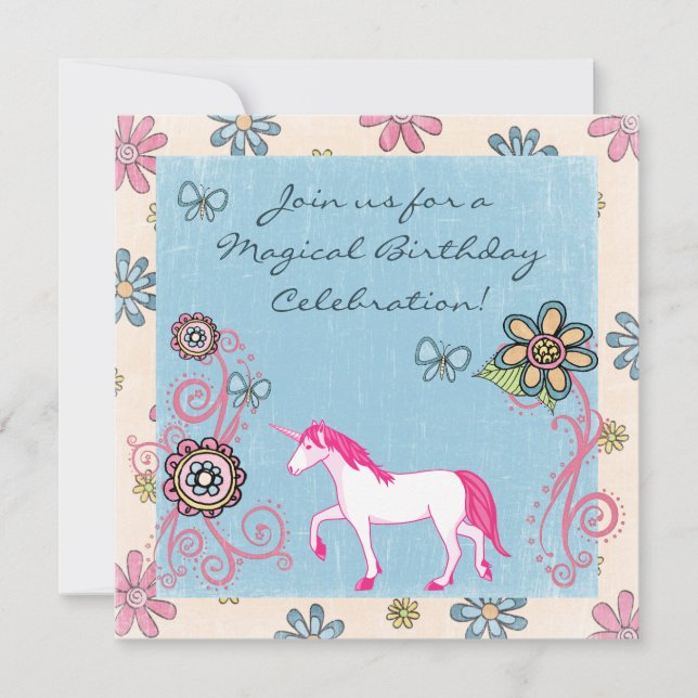 Magical Fantasy Unicorn Girl's Birthday Invitation (Front)