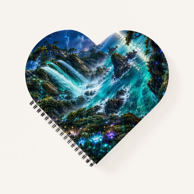 Magical Fantasy Waterfall on Ocean Coast Under Mil Notebook (Front)