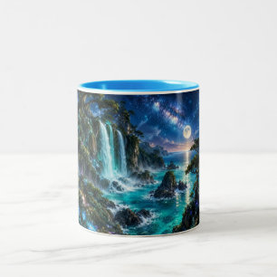 Magical Fantasy Waterfall on Ocean Coast Under Mil Two-Tone Coffee Mug