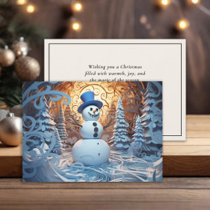 Magical Festive Snowman Snowy Forest Christmas Holiday Card