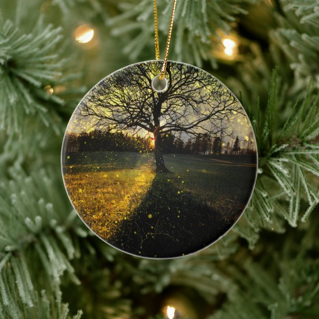 Magical fireflies dreamy landscape ceramic tree decoration (Tree)