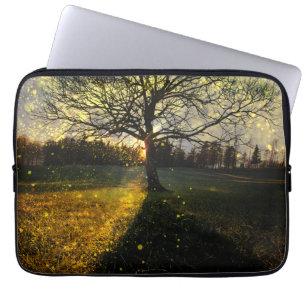 Magical fireflies dreamy landscape laptop sleeve