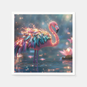 Magical Flamingo Fantasy Art with Colorful Feather Napkin