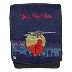 Magical Floating Lady Night City Skyline Moon Backpack