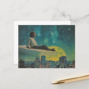 Magical Floating Mattress Above The City Full Moon Postcard