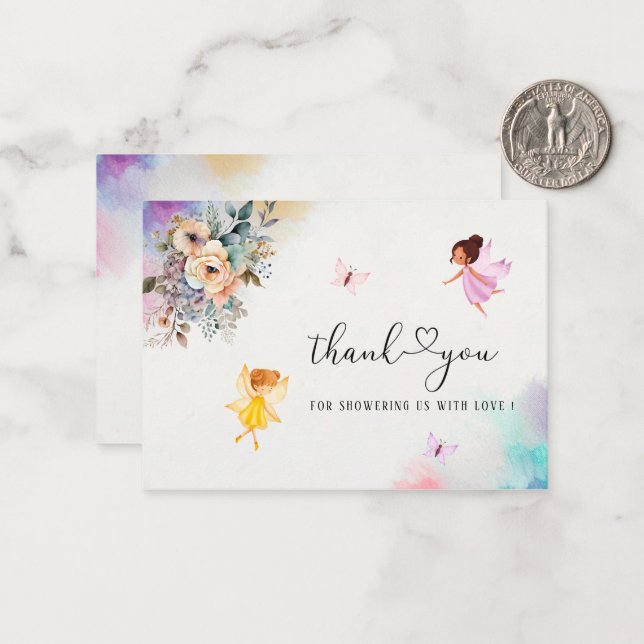 Magical Floral Fairy Princess Watercolor thank you Card (Front/Back In Situ)