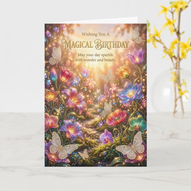 Magical Floral Garden Butterfly Birthday Card (Yellow Flower)