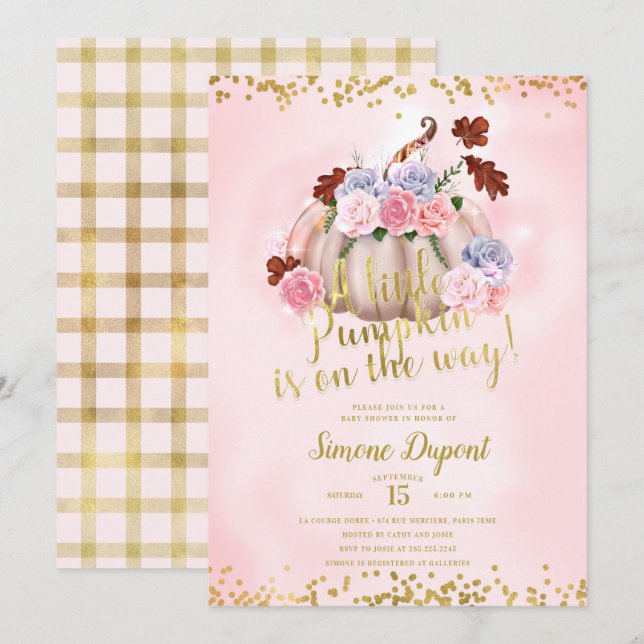 Magical Floral Little Pumpkin Girl Baby Shower Invitation (Front/Back)