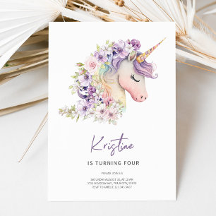 Magical Floral Unicorn Birthday Invitation