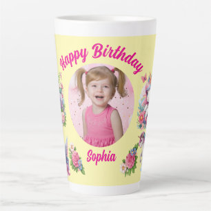 Magical Floral Unicorn Photo Girly Birthday  Gift Latte Mug