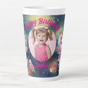 Magical Floral Unicorn Photo Girly Birthday  Gift Latte Mug