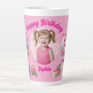 Magical Floral Unicorn Photo Girly Birthday  Gift Latte Mug