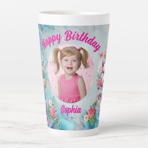 Magical Floral Unicorn Photo Girly Birthday  Gift Latte Mug