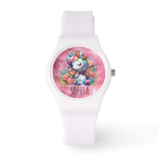 Magical Floral Unicorn Trendy Name Girly Gift Watch