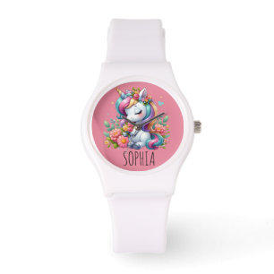 Magical Floral Unicorn Trendy Name Girly Gift Watch