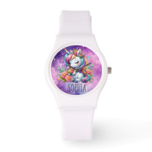 Magical Floral Unicorn Trendy Name Girly Gift Watch
