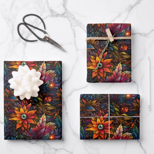Magical Flowers & Leaves Wrapping Paper Sheet (Front)