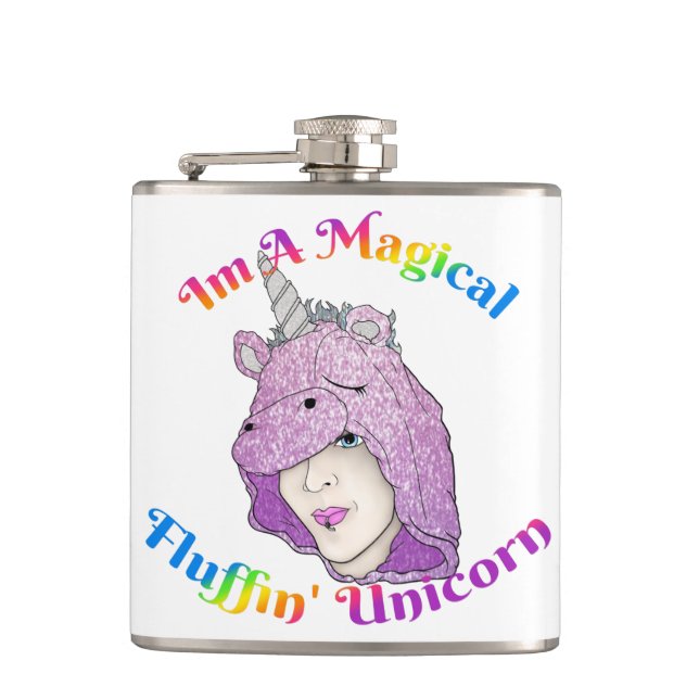Magical Fluffin Unicorn Vinyl Wrapped Flask (Front)