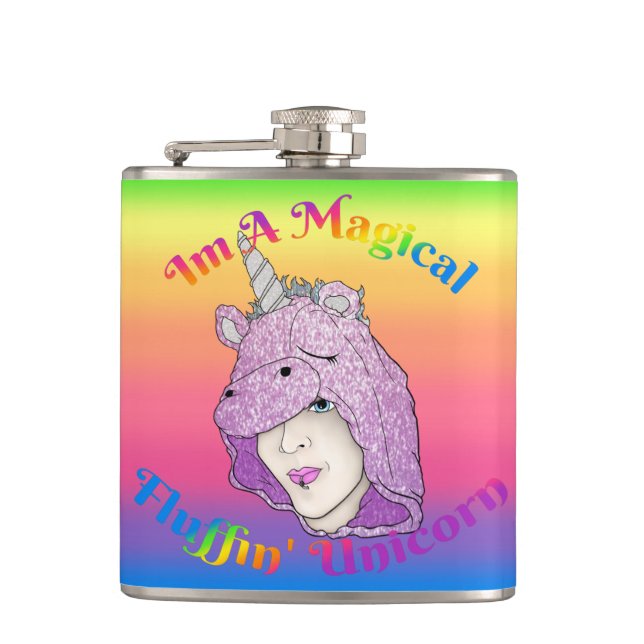 Magical Fluffin Unicorn Vinyl Wrapped Flask (Front)