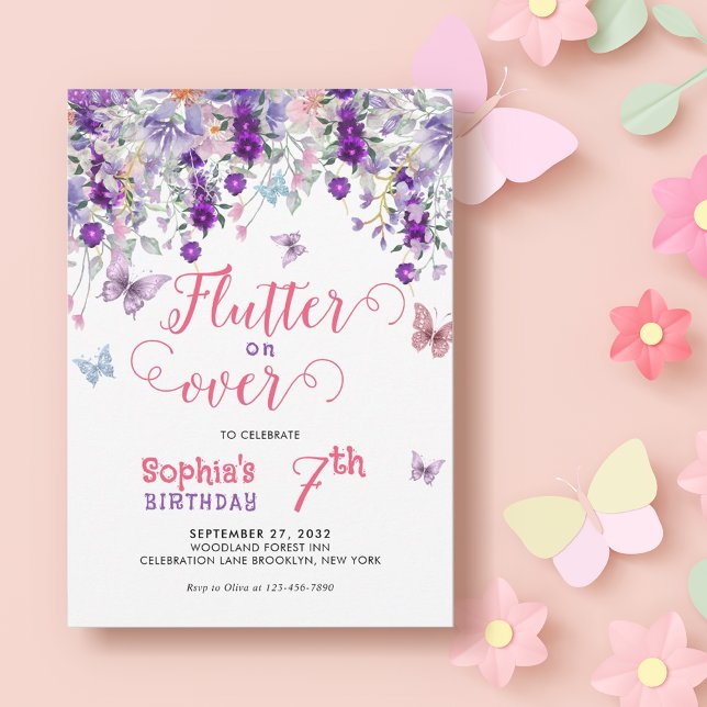 Magical Flutter on Over Floral Butterfly Birthday Invitation (Creator Uploaded)