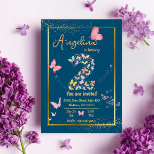 Magical Fluttering Butterflies cute 2nd birthday  Invitation