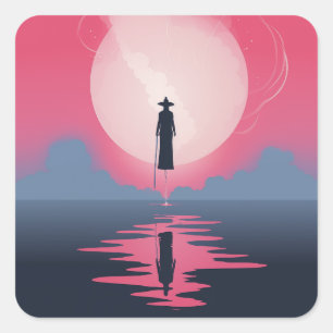 Magical Flying Witch  Sci Fi Witchcraft Themed Square Sticker
