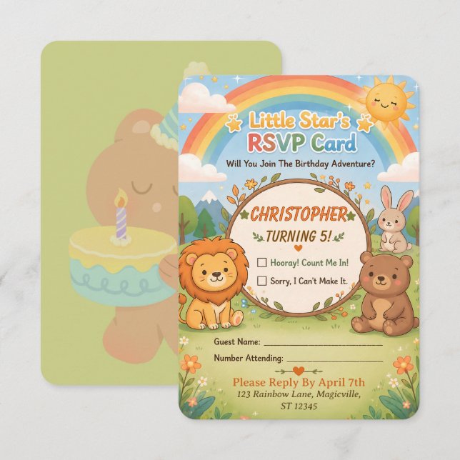 Magical Forest Animals Birthday RSVP Card (Front/Back)