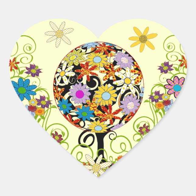 Magical Forest Circle of Love Flower Tree Wedding Heart Sticker (Front)