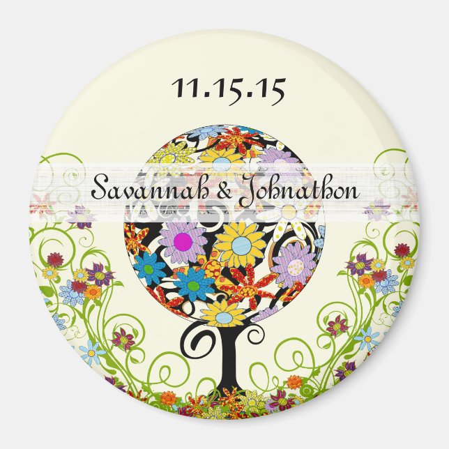 Magical Forest Circle of Love Flower Tree Wedding Magnet (Front)