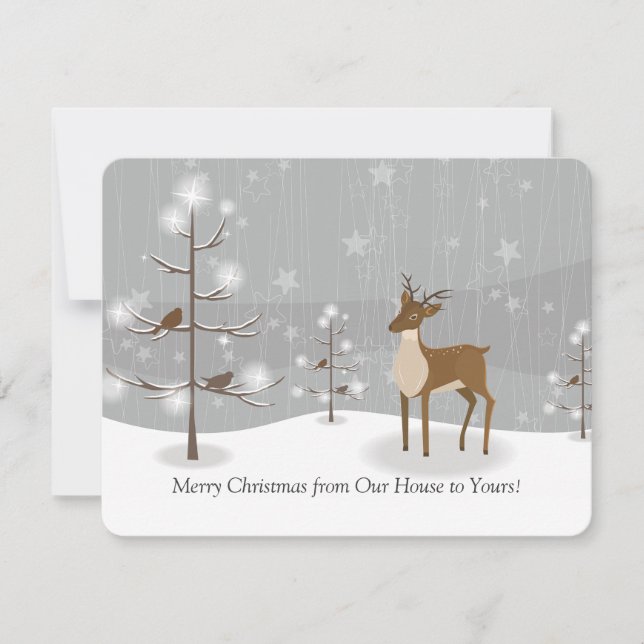 Magical Forest Deer Birds Snowflakes Christmas Holiday Card (Front)