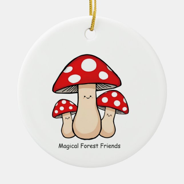 Magical Forest Friends – Cute Illustration Ceramic Tree Decoration (Front)