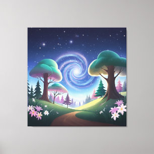 Magical Forest Gateway: Swirling Galaxy Canvas Print