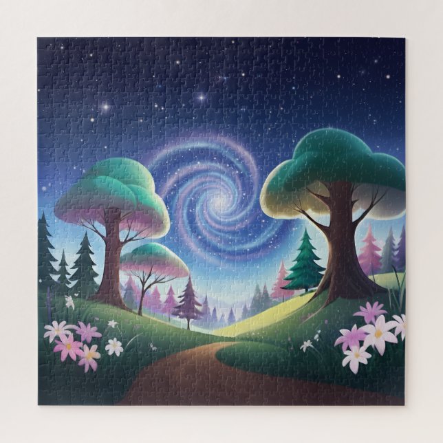 Magical Forest Gateway: Swirling Galaxy Jigsaw Puzzle (Vertical)