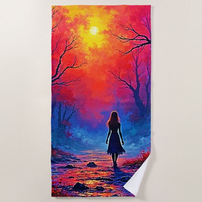 Magical Forest Girl's Solitude Design Beach Towel (Front)