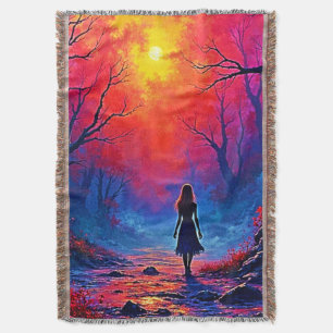 Magical Forest Girl's Solitude Design Throw Blanket