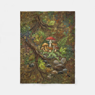 Magical Forest Mushrooms Woodland Nature Moss Flee Fleece Blanket