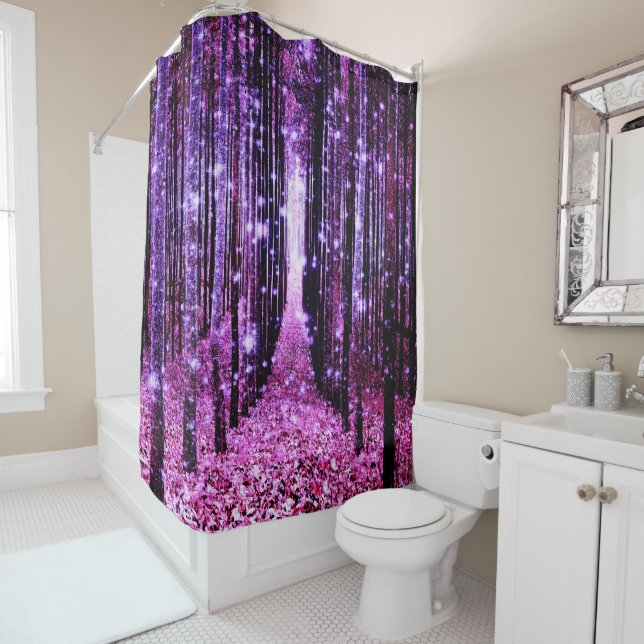 Magical Forest Path Purple Pink Shower Curtain (In Situ)