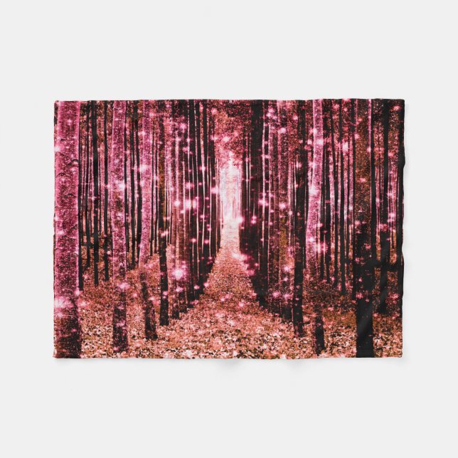 Magical Forest Peach Pink Fleece Blanket (Front (Horizontal))