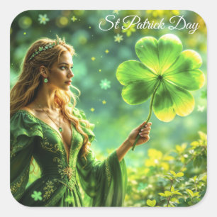 Magical forest St Patrick day nature fairy art Square Sticker