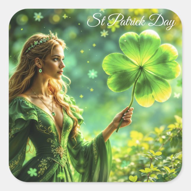 Magical forest St Patrick day nature fairy art Square Sticker (Front)
